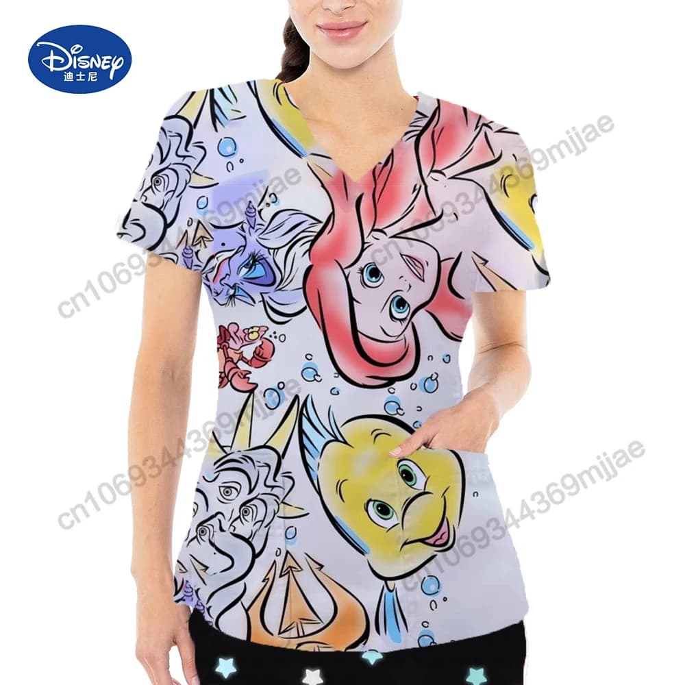 Summer Short Sleeves Women's T-shirts Free Shipping Cartoon Clothes Fashion Y2k V-neck Female Tops Two-Pocket Clothes for Women