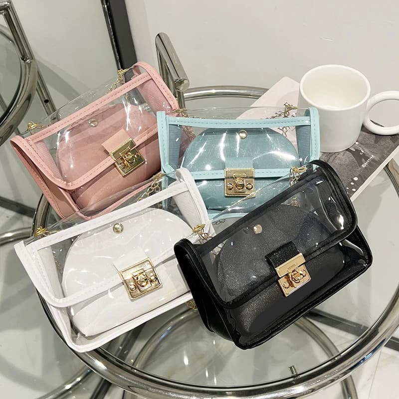 2024 Fashion Women's Transparent Square Sling Bag Cool PVC Shoulder Bag Messenger Bag Mobile Sweet Lady Bag Summer