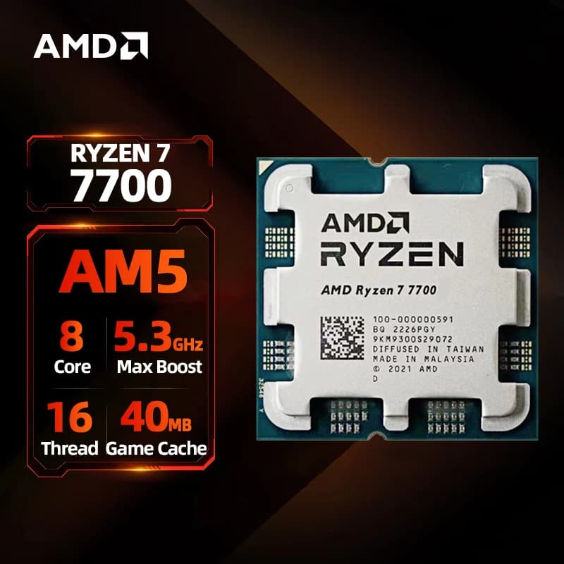 AMD Ryzen 7 7700 Processor 5.3GHz 8-Core 16-Thread 40MB Game Cache 5NM TDP 65W Socket AM5 Gaming CPU Integrated Graphics