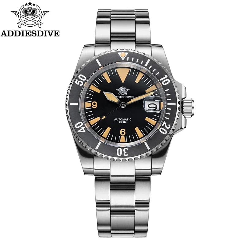 ADDIESDIVE AD2064 Men Luxury Automatic Watches 20Bar Waterproof Ceramic Bezel Sapphire Crystal C3 Luminous Date Mechanical Watch