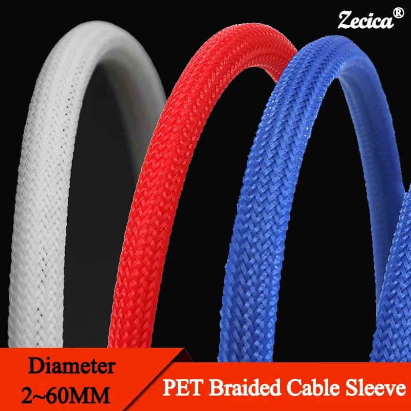 1~50M PET Braided Cable Sleeve 2mm-60mm Expandable High Density Insulated Line Protection Wire Wrap Sheath Snake Skin For Cables