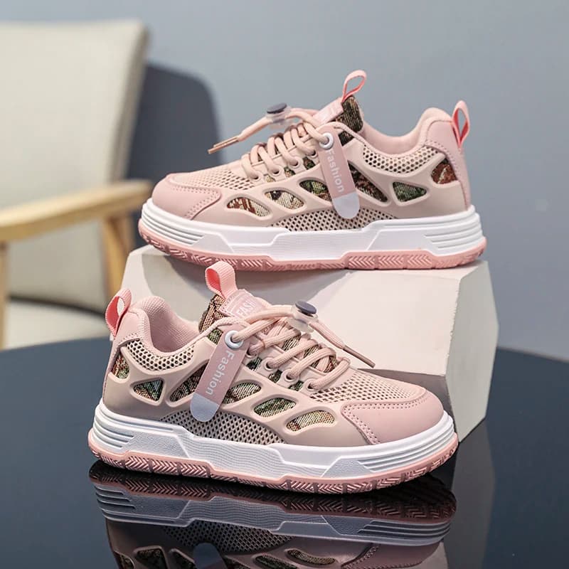 2024 New Kids Sneakers Boys Girls Pink Sweet Casual Board Shoes Mesh Breathable Non-slip Sport Walking Shoes Big Children Shoes