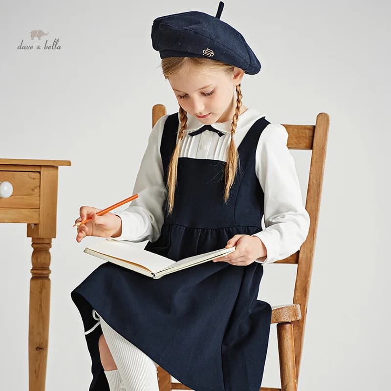 Dave Bella Girl's Dress Children's 2025 New Spring Princess Dress Academic-Style Fashion Noble Sweet Party College DK1248287