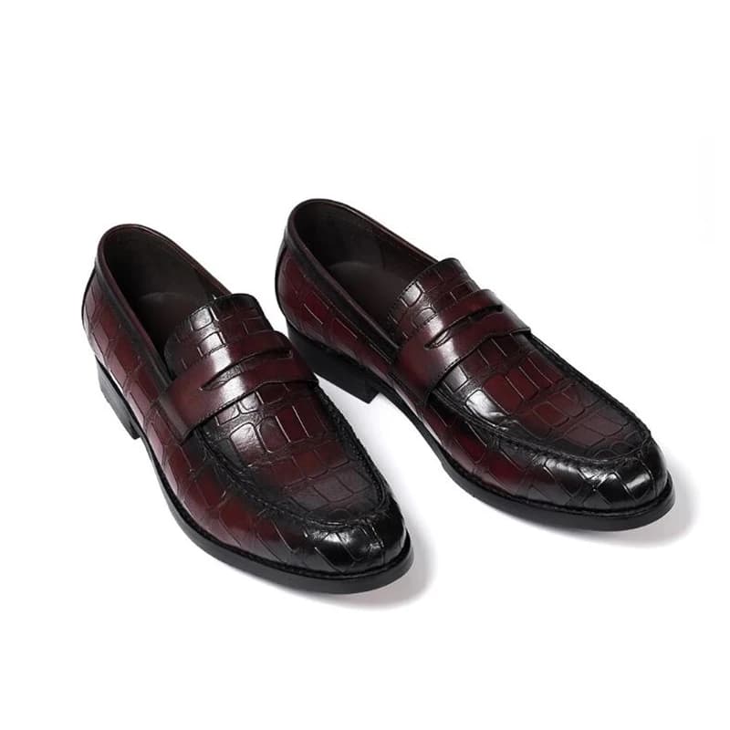 Fashion Business Formal Leather Shoes for Men British and Korean Version Snakeskin Pattern Embossed Loaf Toe Layer Cowhide Shoes