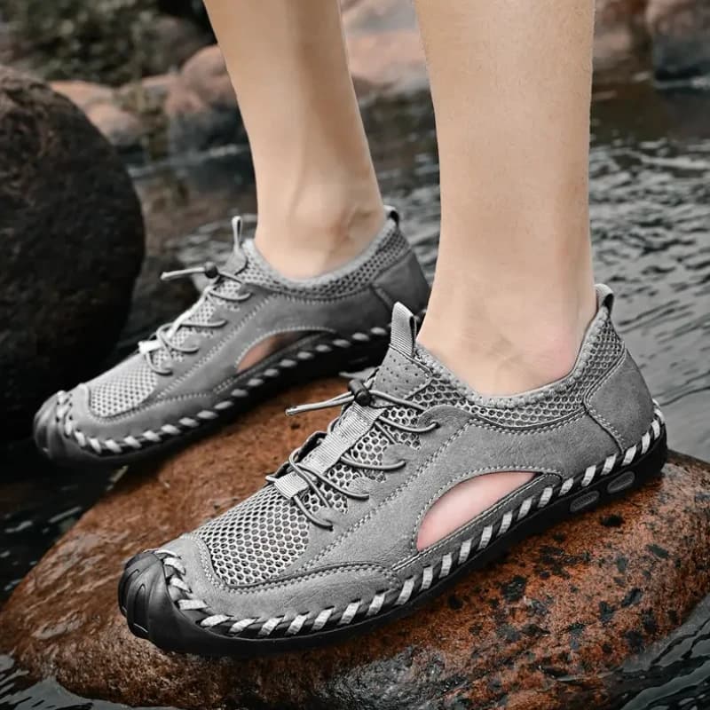 Men Elastic Band Sandals Summer New Handmade Mesh Loafers Breathable Large Size Shoes Retro Driving Flats Sapato Masculinos