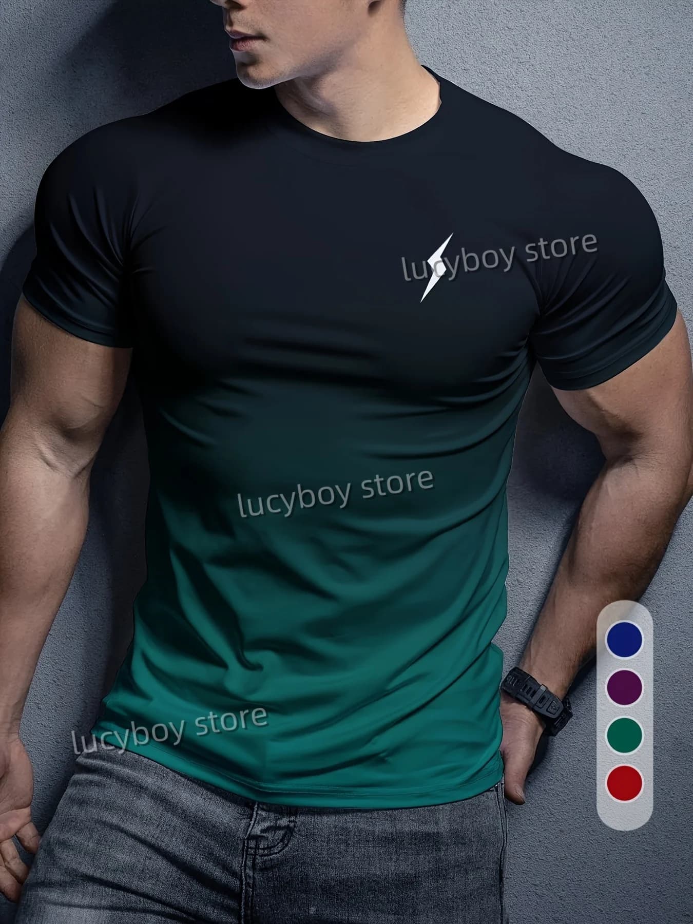 Mens Lightning gradient  T Shirt Training Tees Short Sleeve Tees Quick Drying Running Sportwear Men Oversized Tops Men Clothing