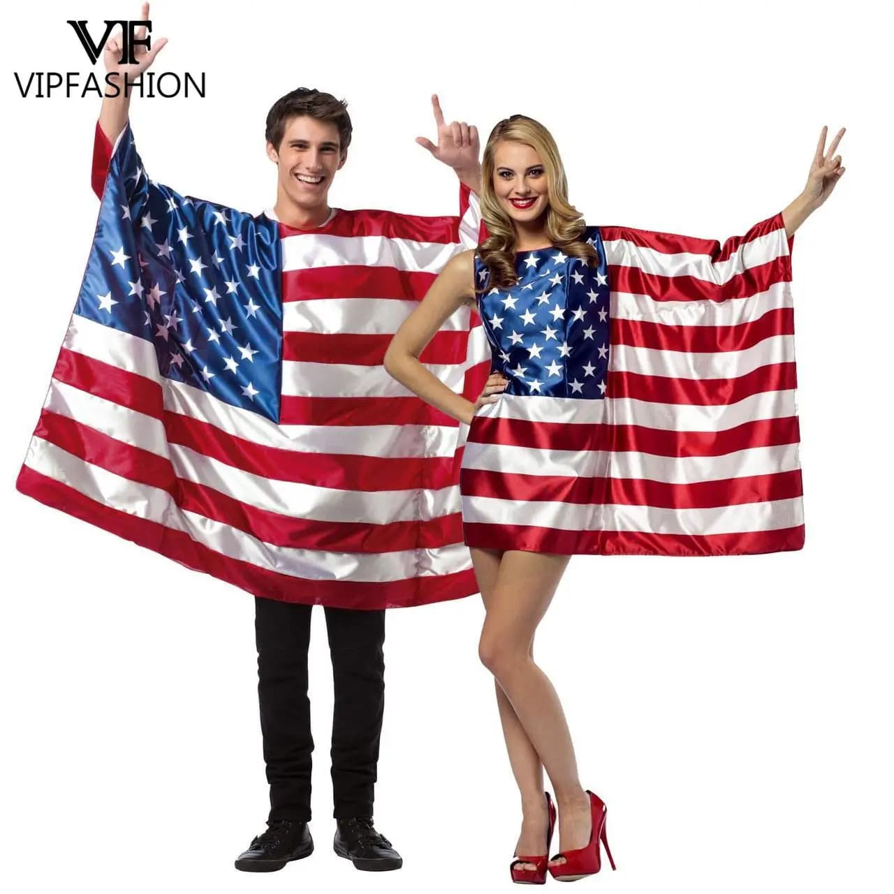VIP FASHION Independence Day Costume US ES FR Flag Woman Dress Man European Cup Outfit Festival Masquerade Dance Party Clothes