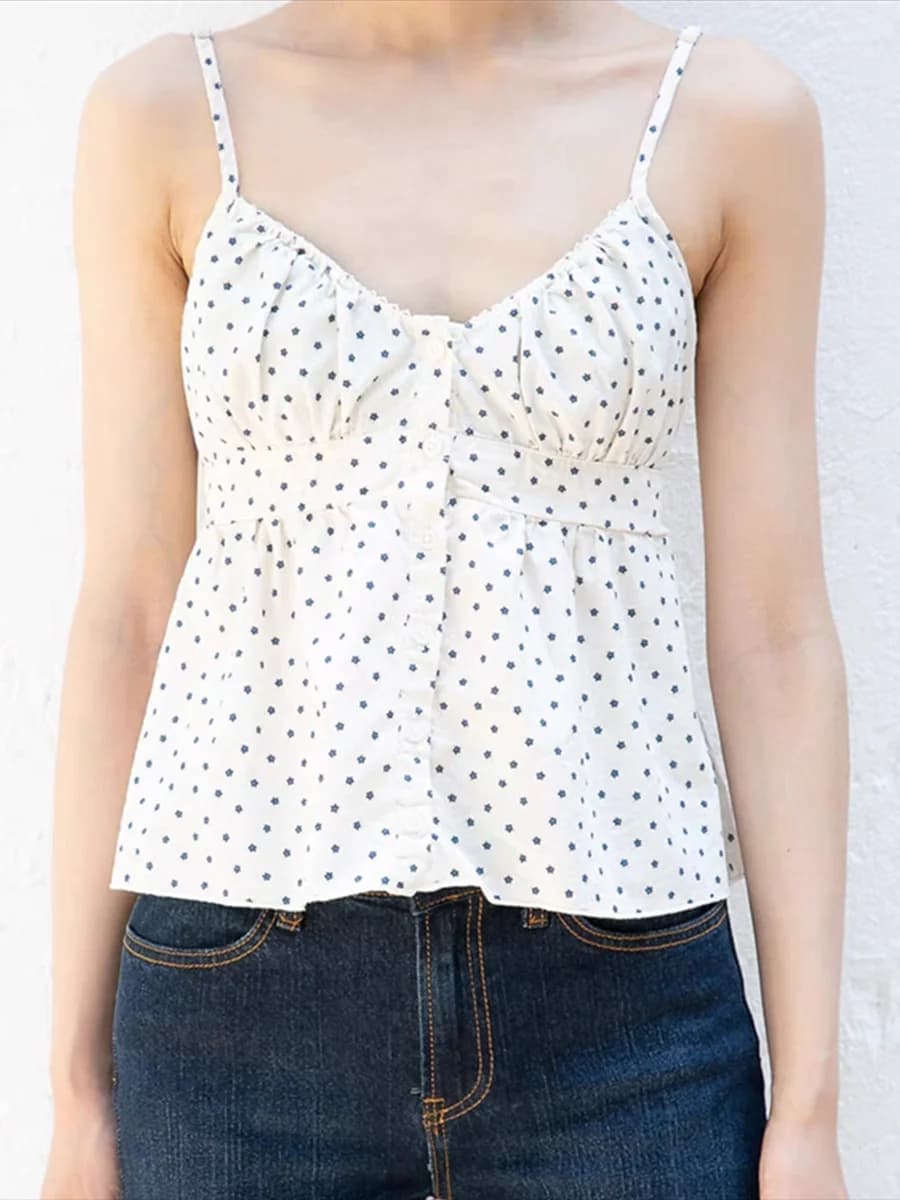 Summer Polka Dot Camisole Women Summer Sexy V Neck Sleeveless Buttoned Tank Tops Female Sweet Casual Elegant Y2k Chic Top Vest