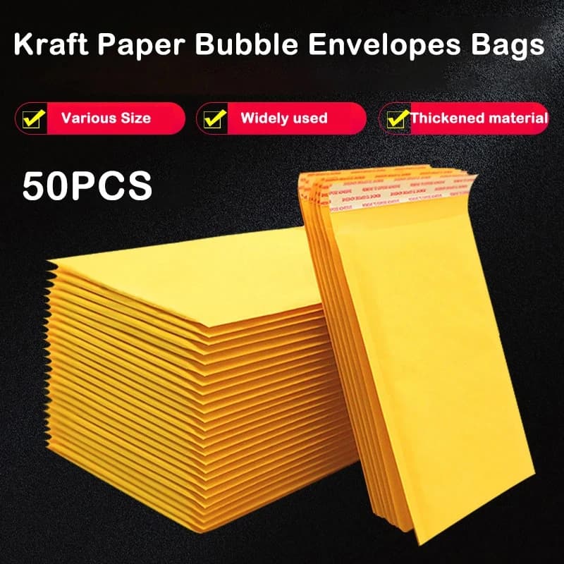 50PCS Kraft Paper Bubble Mailers Envelopes Bags Bubble Mailing Bag Padded Shipping Envelope Business Supplies Various Sizes