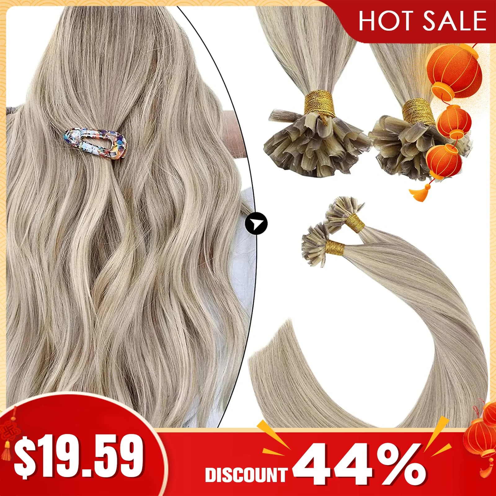 Ugeat U Tip Hair Extension Human Hair 1g/s Nail U Tip Hair For Women 14-24" Pre Bonded Hair Extensions 50g/100g Keratin Tip Hair