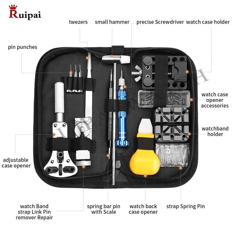 RUIPAI 144pcs Watch Repair Watch tools Back Case Opener Spring Bar Pin Hand Remover Horloge Gereedschap Reparatie Tool Kit Case