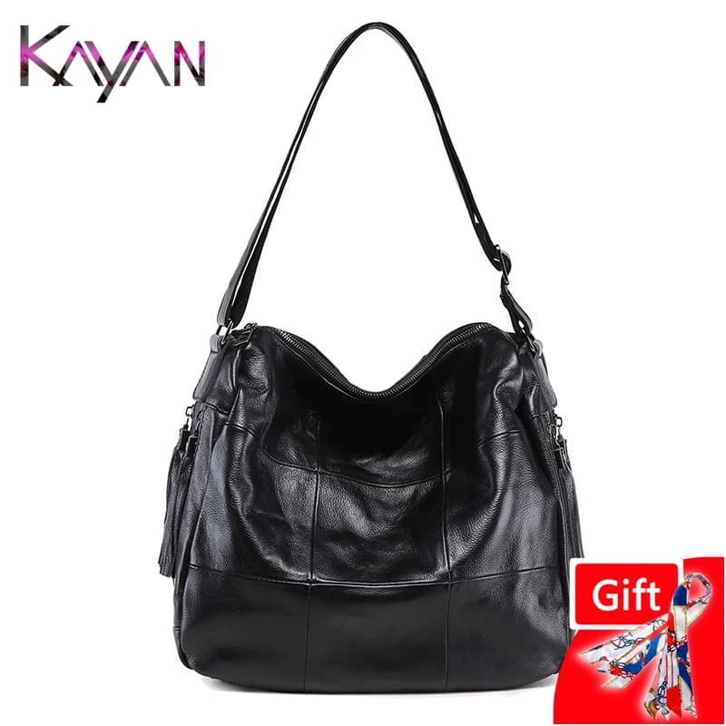 Newest Soft Leather Grid Pattern Women Tote Handbag Large Capacity Cowhide Female Shoulder Bag Casual Tassel Single Handle Bag