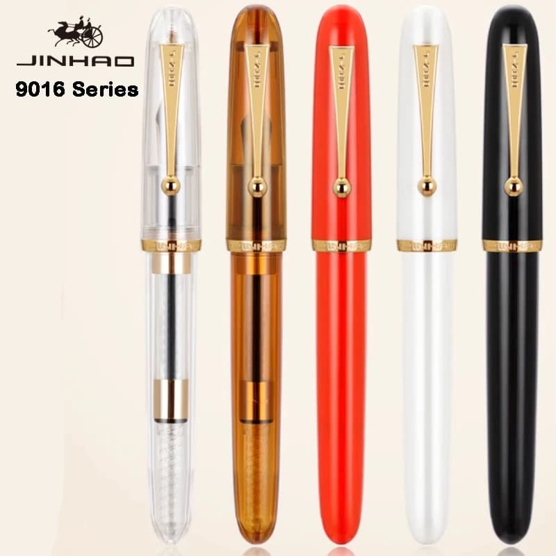 JINHAO 9016 Fountain Pen Acrylic Transparent White Spin Pen EF F M Nib Stationery Office School Supplies Writing Pen PK 9019