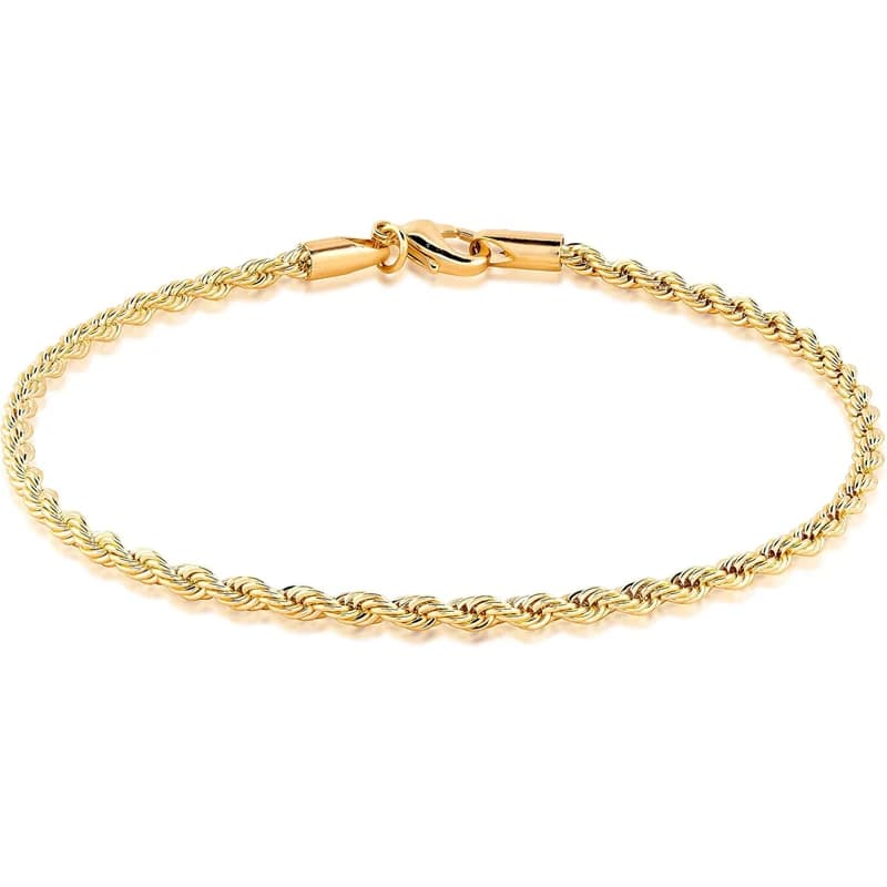 18K Gold Plated Braided Rope Anklet for Women, 4mm Stainless Steel 9 Inches Ankle Bracelet