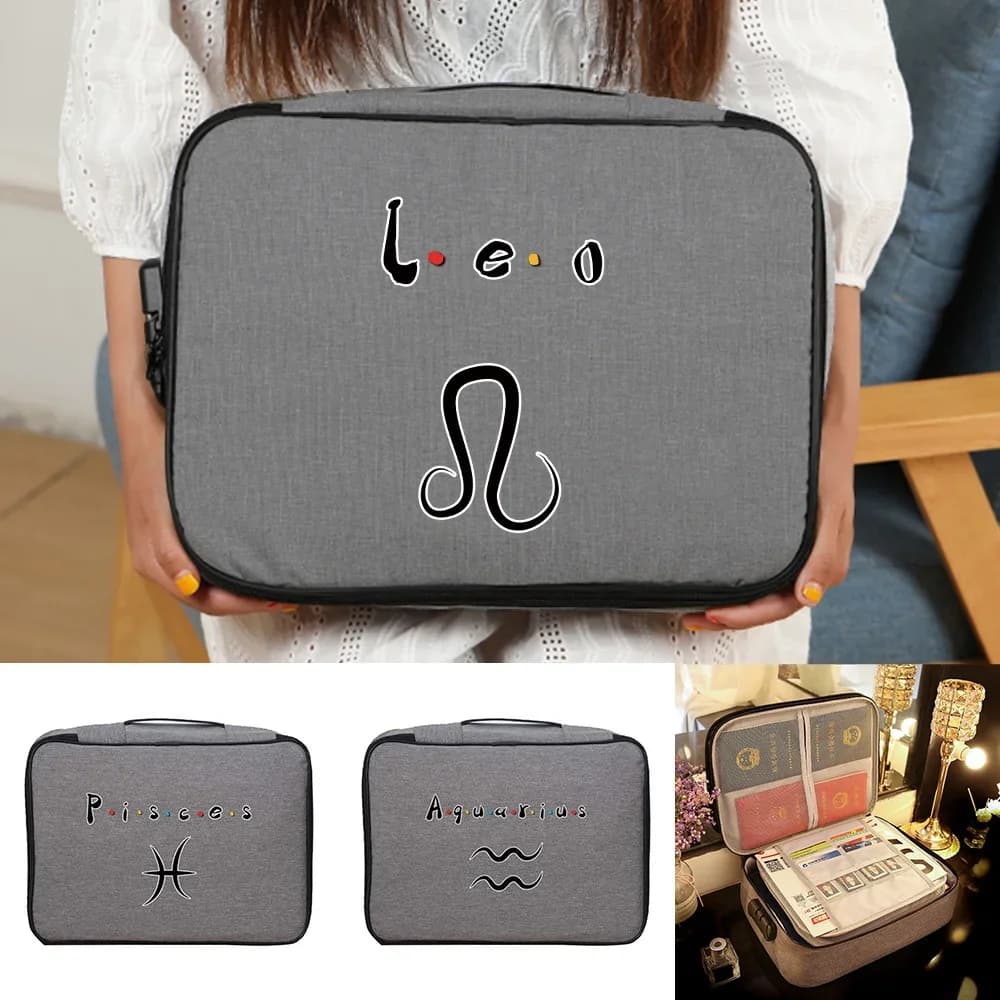 Women Outdoor Travel Credentials Passport Waterproof Storage Handbag Constellation Print Men Briefcase Documents Organizer Bag