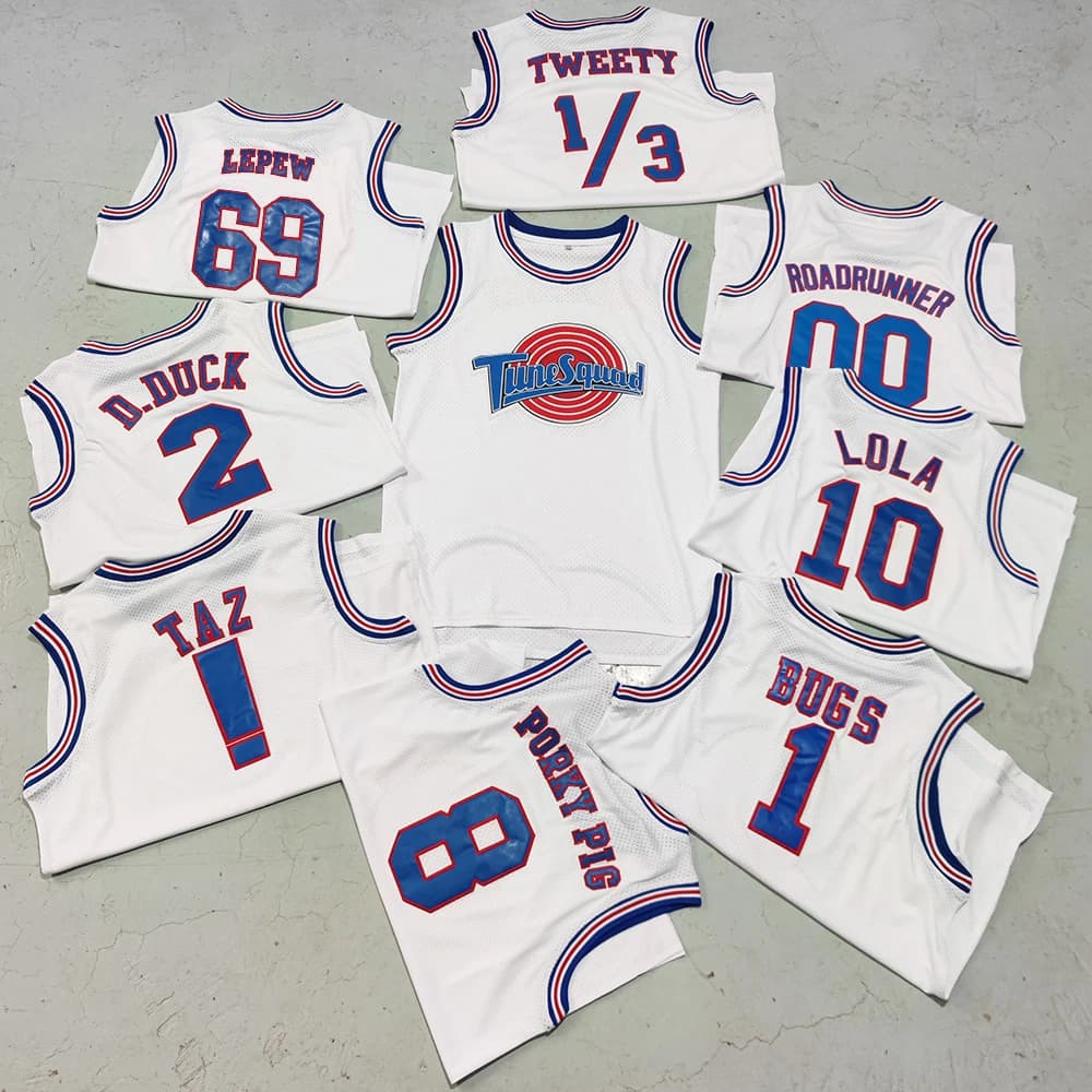 Trillest Space Jam Bugs 1 Lola 10 Murray 22 TAZ D.Duck 2 White Tune Squad Basketball Jersey Men For Halloween Party Clothing