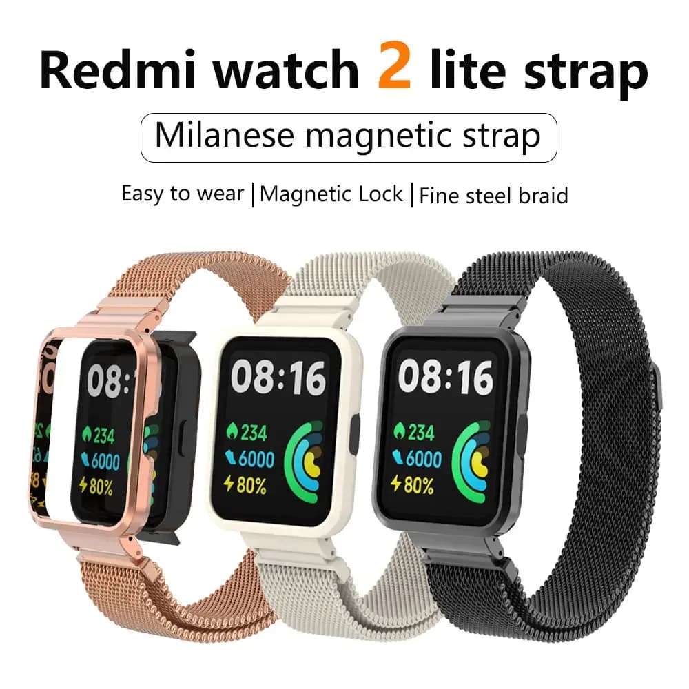 Milanese Strap For Xiaomi Redmi Watch 2 Lite Smart Watch Metal Frame Protector Case Bracelet Watchband For Redmi Watch 1 strap