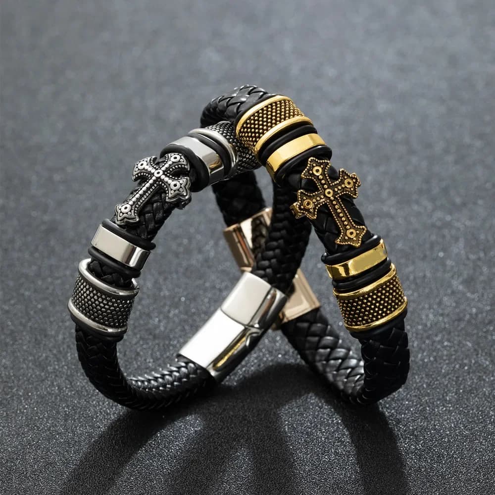 Men\\\\'s Classic Black Leather Bracelet Metal Magnetic Buckle Fashion Bracelet Jewelry Casual Daily All-Match Jewelry