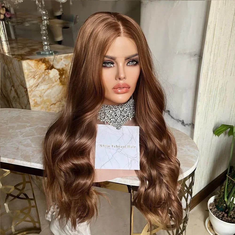 26"  200Density  Wave Brown Blonde 5x5 Silk Base Jewish Human Hair Wig With Preplucked HD Lace European Hair Glueless BabyHair