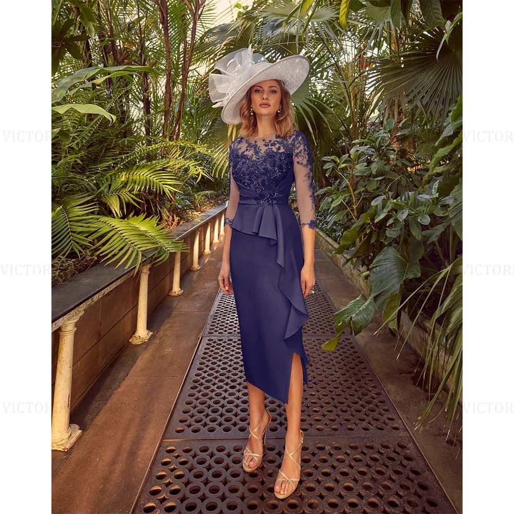 Exquisite Mother of the Bride Dresses 2024 Sheath Scoop Wedding Guest Party Gowns Applique Beading Short Evening Gowns