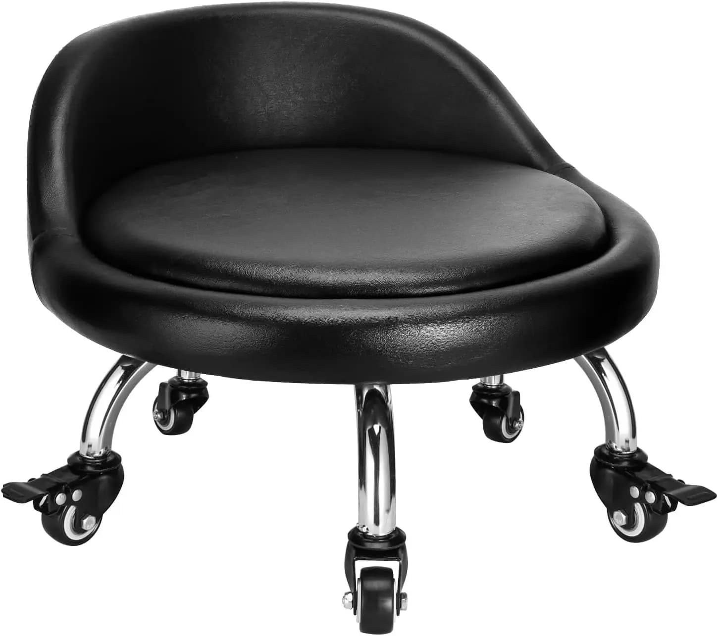 Rolling Stool With Backrest Low Height Rolling Stool With Pu Leather, Roller Stool Chair, Roller Seats For Home, Office,