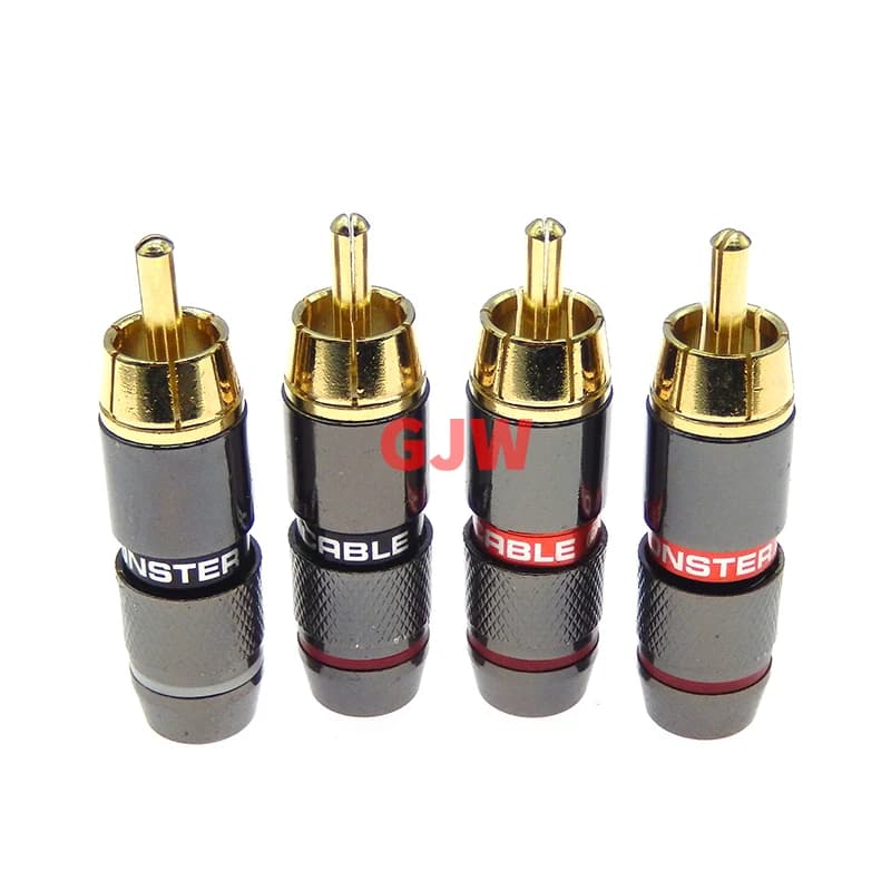 Hifi 2/4Pcs 4pcs/2pairs RCA Plug Gold Plated 6mm Male Double Self-Locking Lotus Wire Connectors Audio Adapter