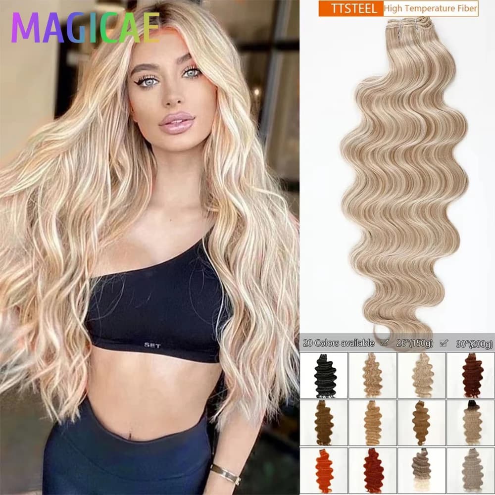 Highlight P27/613 Gold Blond 613 Body Wave Hair Extensions 30" Synthetic Hair Bundles High Temperature Soft Natural Fiber Human