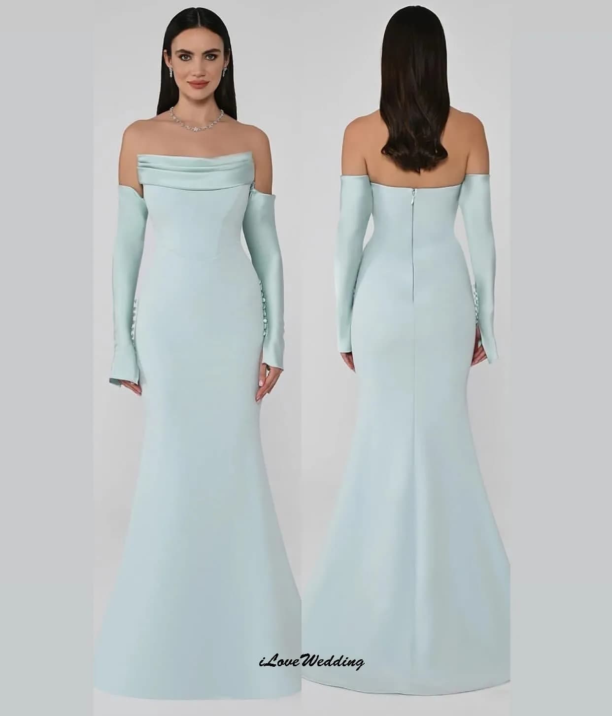 Bridesmaid Dress 2025 Sky Blue Wedding Party Dress For Woman Guest Strapless Satin Mermaid Open Back Elegant Boat Neck Custom
