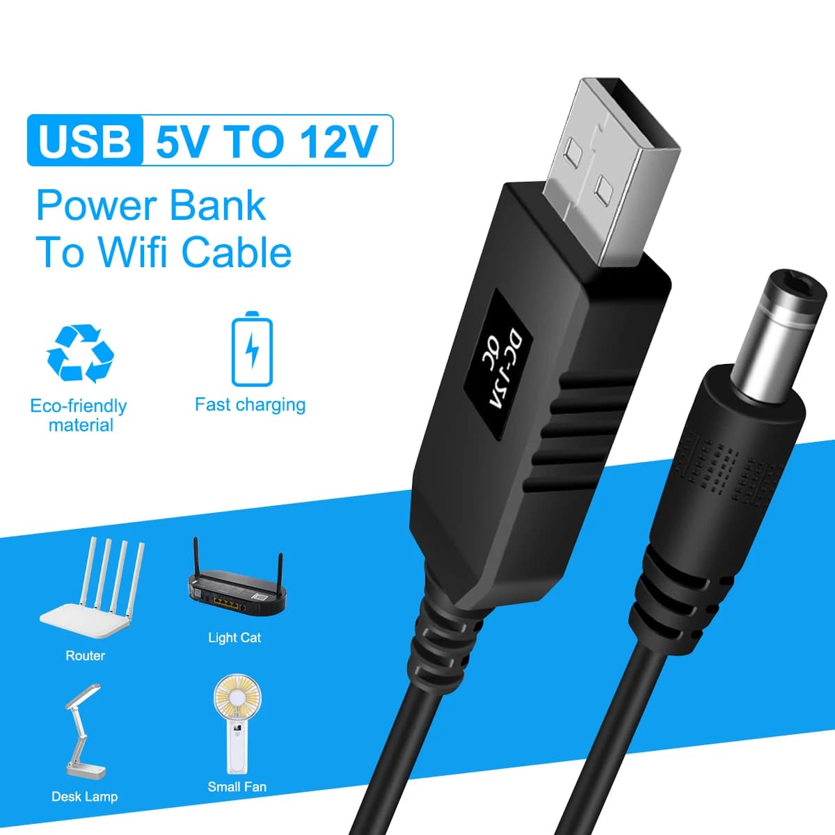 USB to DC Jack Charging Cable 5V To 12V Power Cord Boost Converter USB to DC Power Cable Power Cable for Router Mini Fan Speaker
