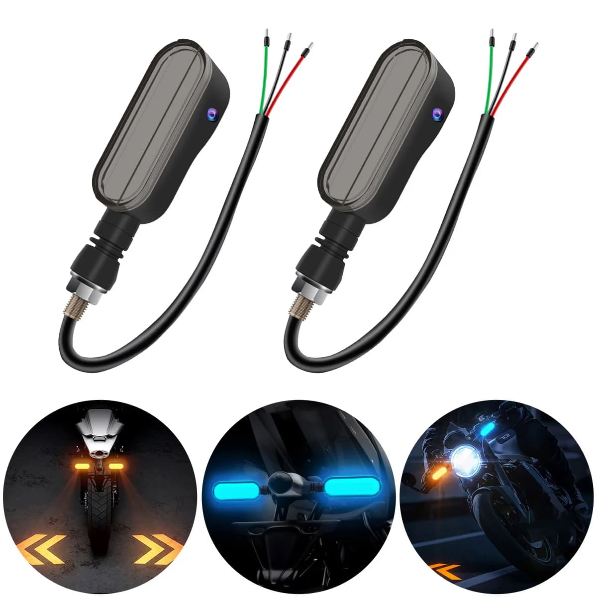 2PCS Motorcycle Turn Signal Lamp Color Projection Light Sequential Flowing Flash Indicator Universal High Bright Warning Light