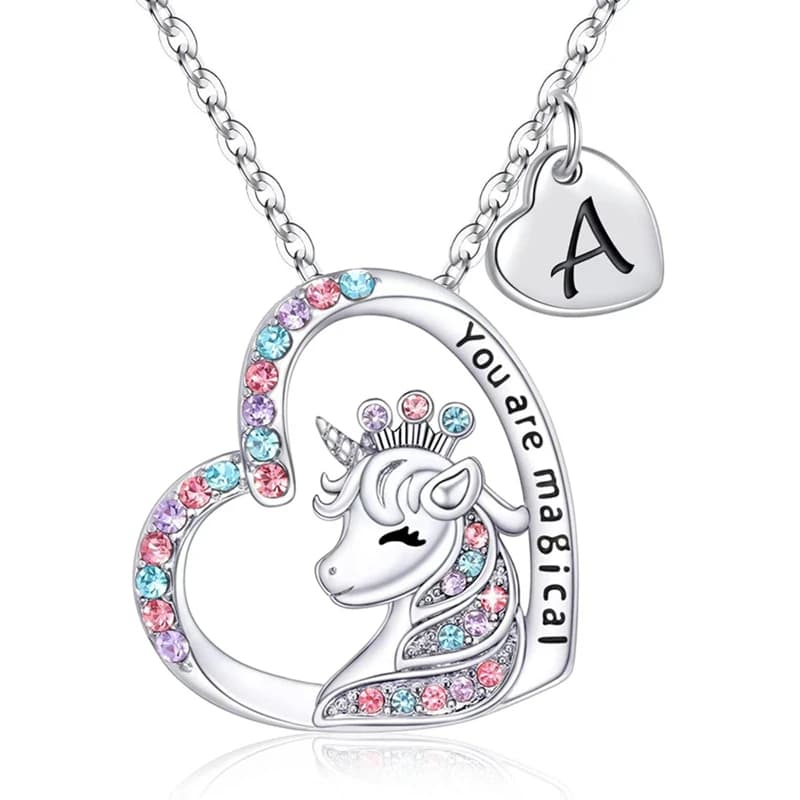 Fashion Initial Letter Unicorn Necklace You Are Magical Horse Pendant Necklaces For Girls Birthday Gifts