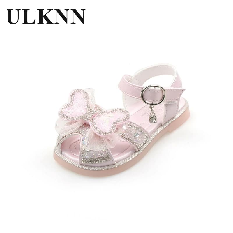 Girls' PInk Bow Sandals Kid's Summer White Soft Soled Shoes Princess Sandals Fish Mouth Bow Big Baby Beach Shoes