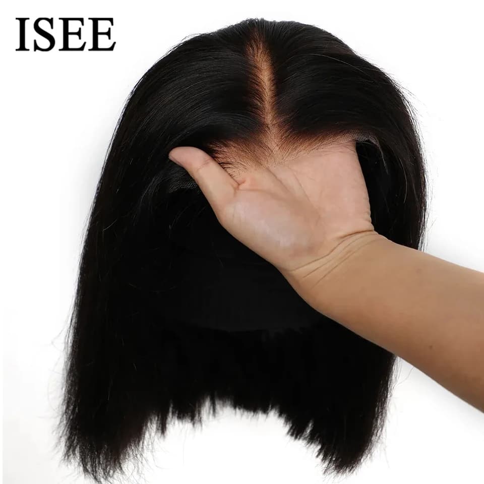 ISEE Hair Wear Go Human Hair Wigs Pre Cut PrePlucked Bone Straight Bob Wigs Transparent 4X4 Lace Front Glueless Wig Ready To Go