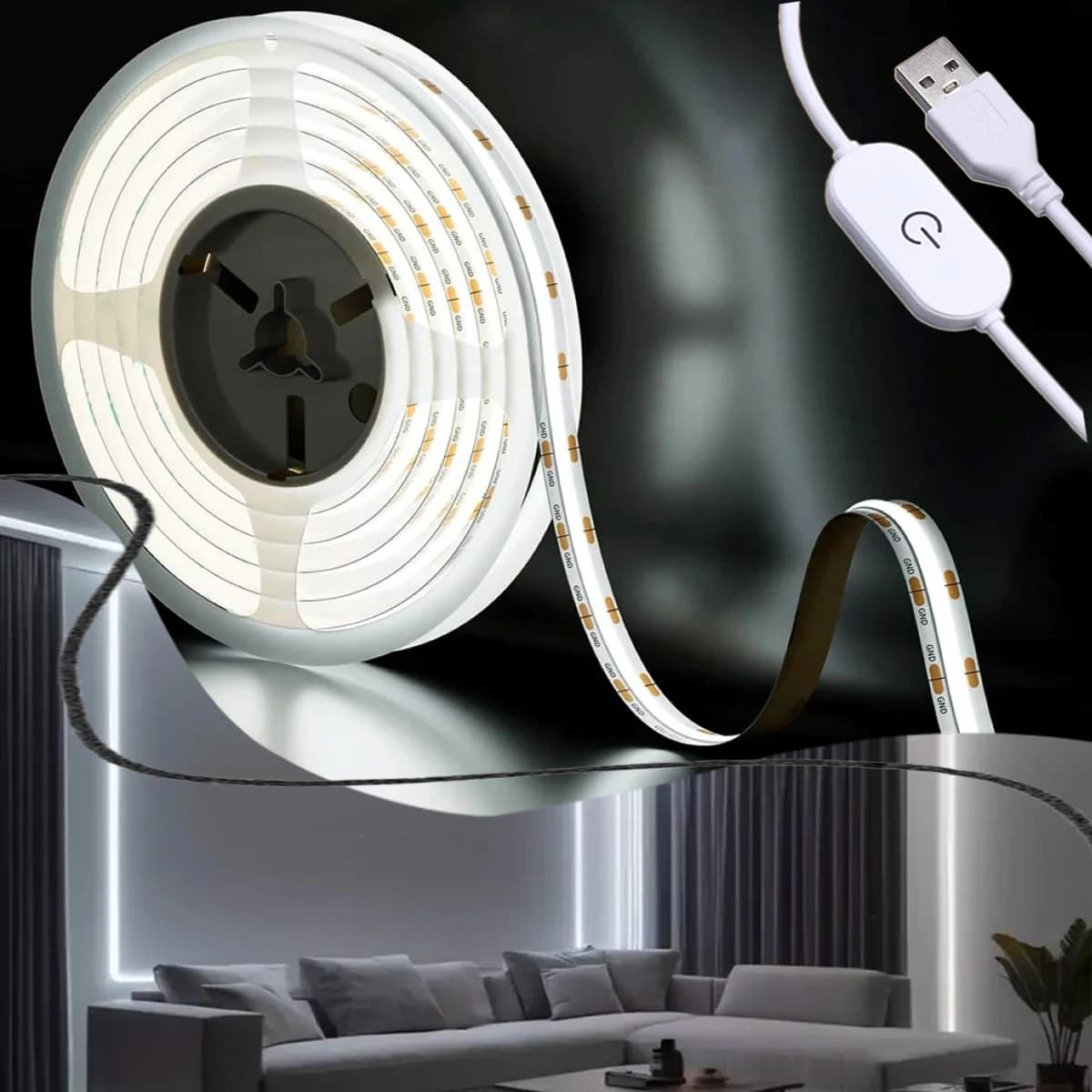 5V USB COB LED light bar 1m/2m/3m waterproof flexible dimmable LED light bar indoor and outdoor light in the bedroom.