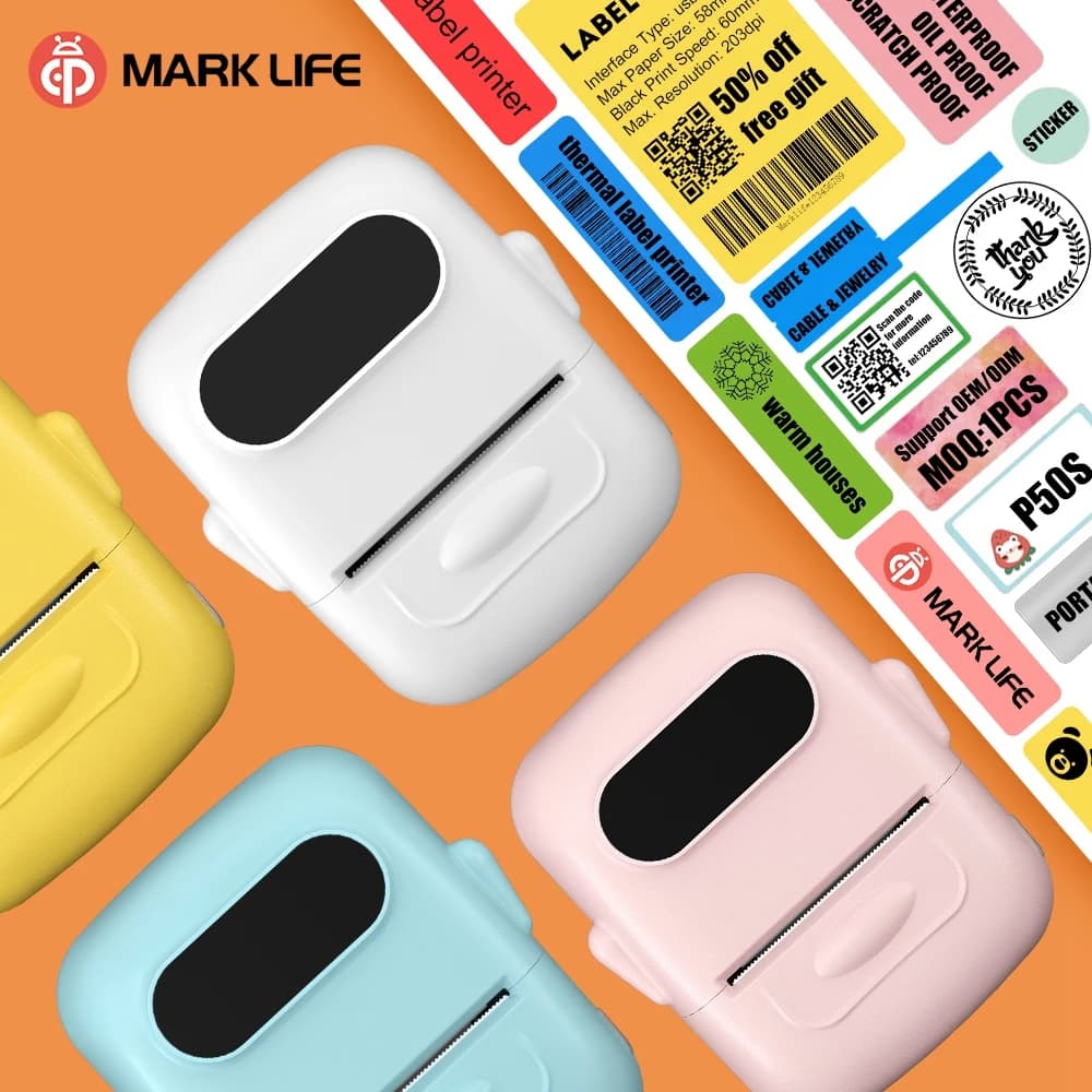 Marklife P50 Portable Label Maker Wireless Printer for Phone Office Home Barcode Clothing Jewelry Retail Mailing With roll Paper