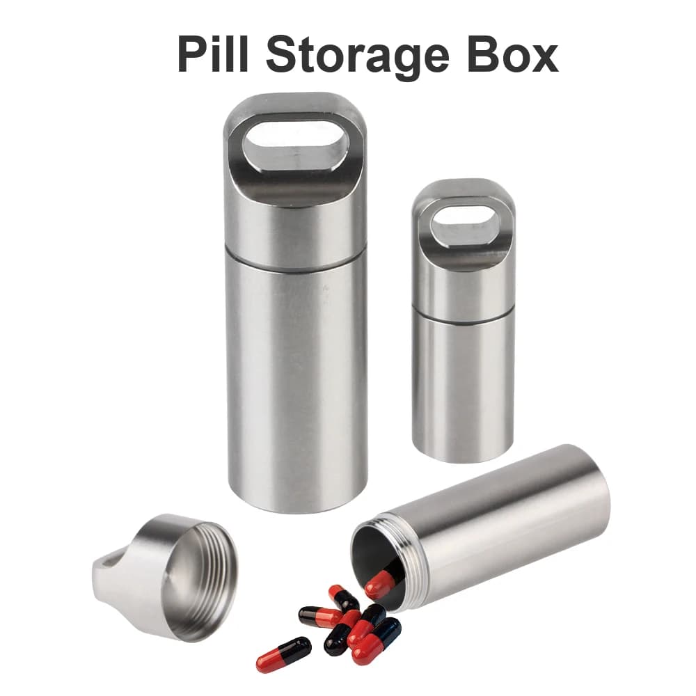 Stainless Steel S M L Pill Storage Box With Keychain Seal Rings Camping Firstaid Pendant Mini Medicine Case Waterproof Portable