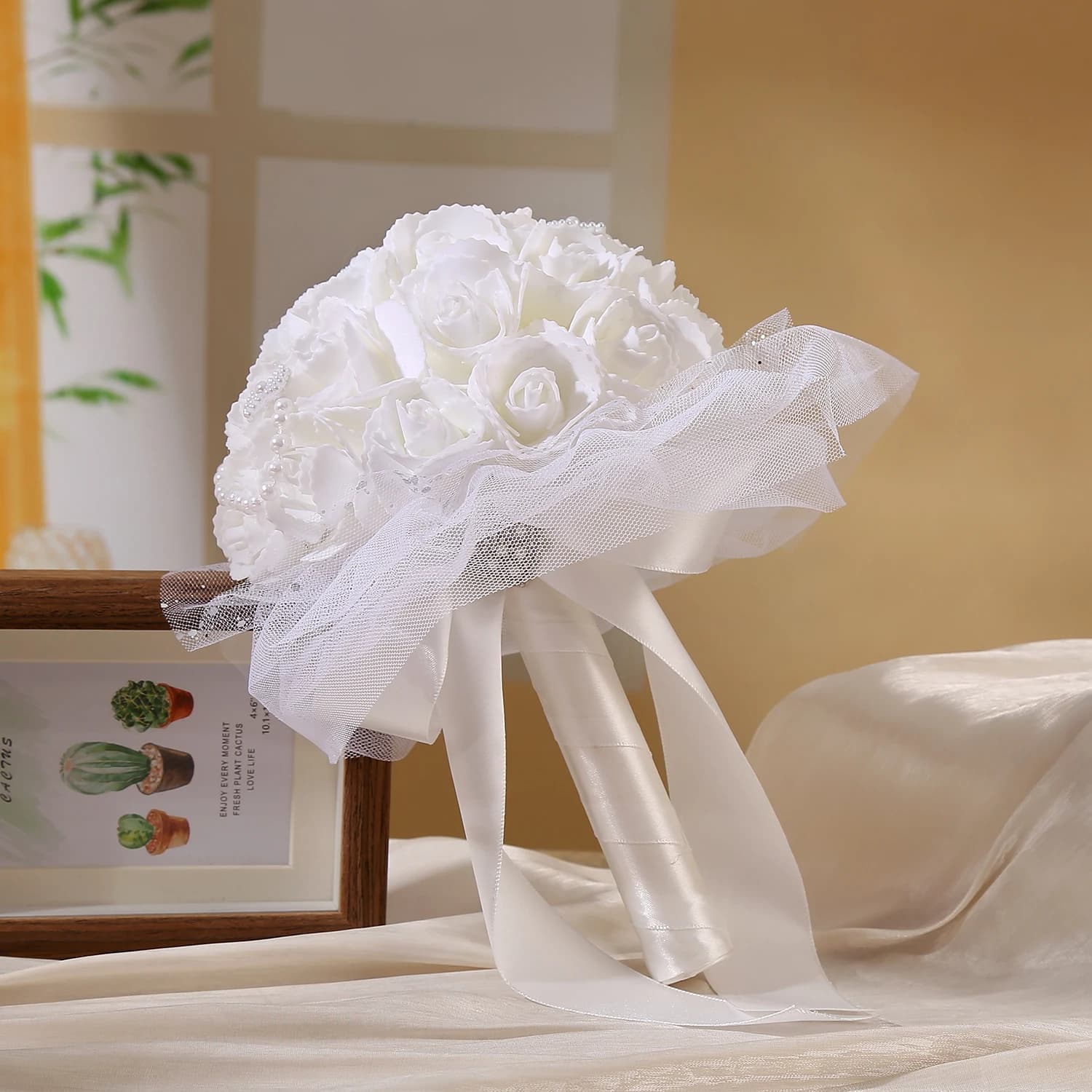 1pc bouquet of artificial hand bouquets, love, beautiful creative pearl design, suitable for the wedding bride and groom, weddin