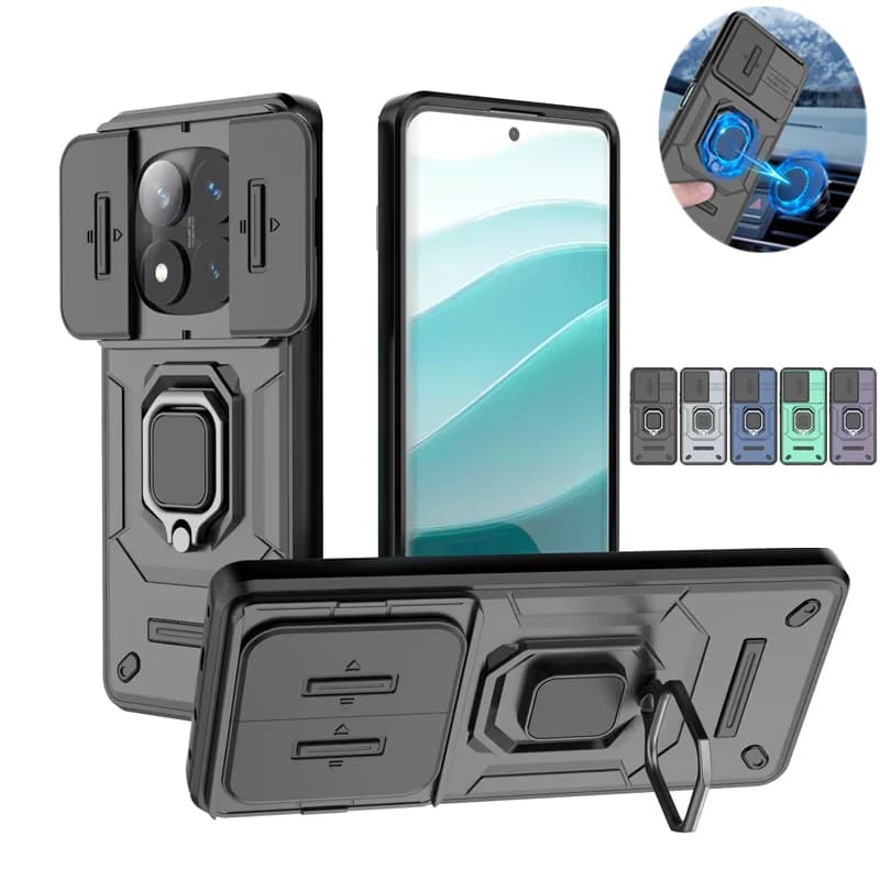 Armor Funda For Xiaomi Redmi Note 14 Pro Plus Note14 5G Case Car Magnetic Ring Protect Cover for Redmy Note 14 Pro+ Lens Capa