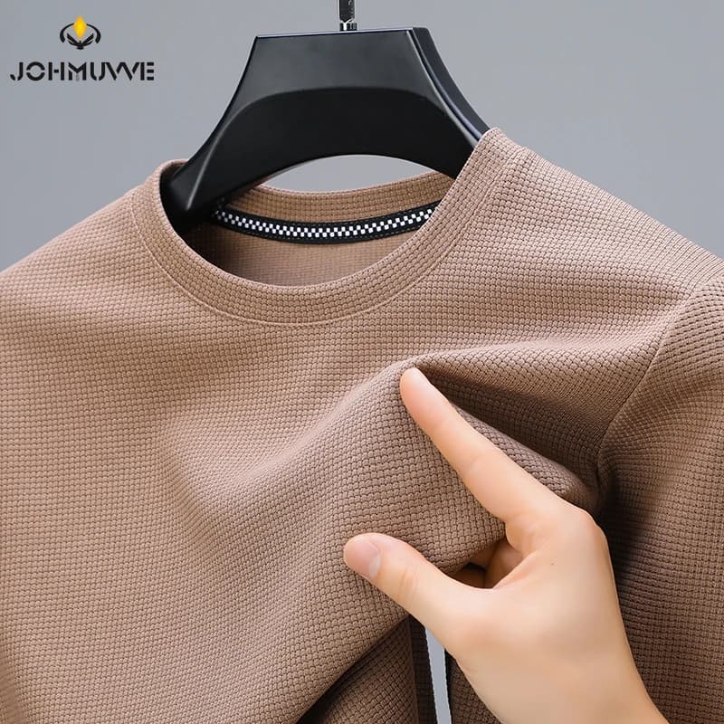 2025 Men's New Waffle Round Neck Short Sleeved T-shirt Summer Comfortable Top