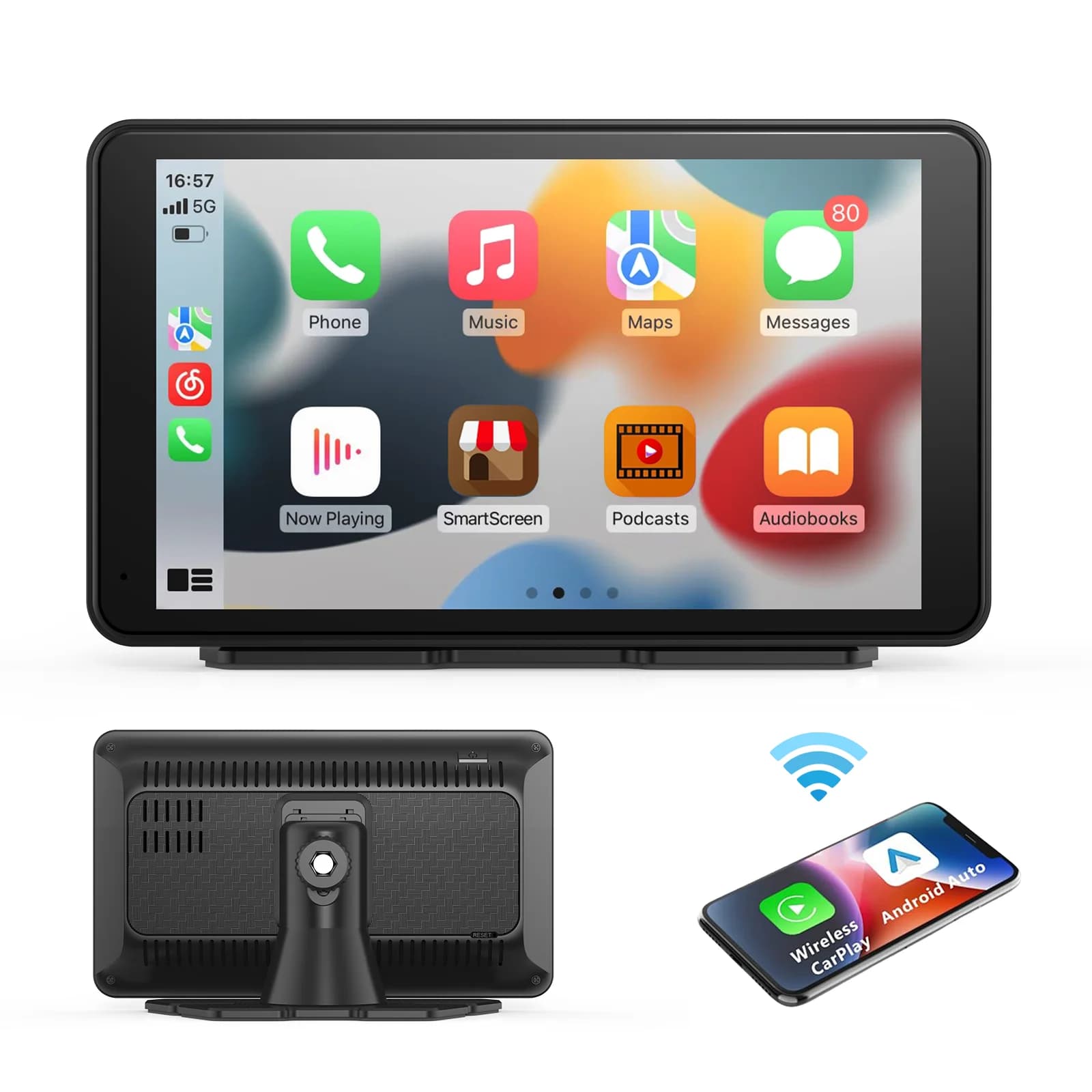 Portable Newest Wireless Apple CarPlay and Android Auto Screen for Car, 7" HD Touch Screen Car Stereo with Mirror Link