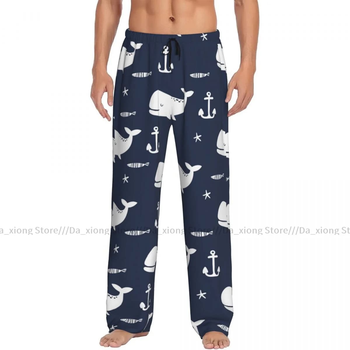 Cute Whale Anchor Fish Print Mens Pajamas Pyjamas Pants Lounge Pants Sleep Bottoms
