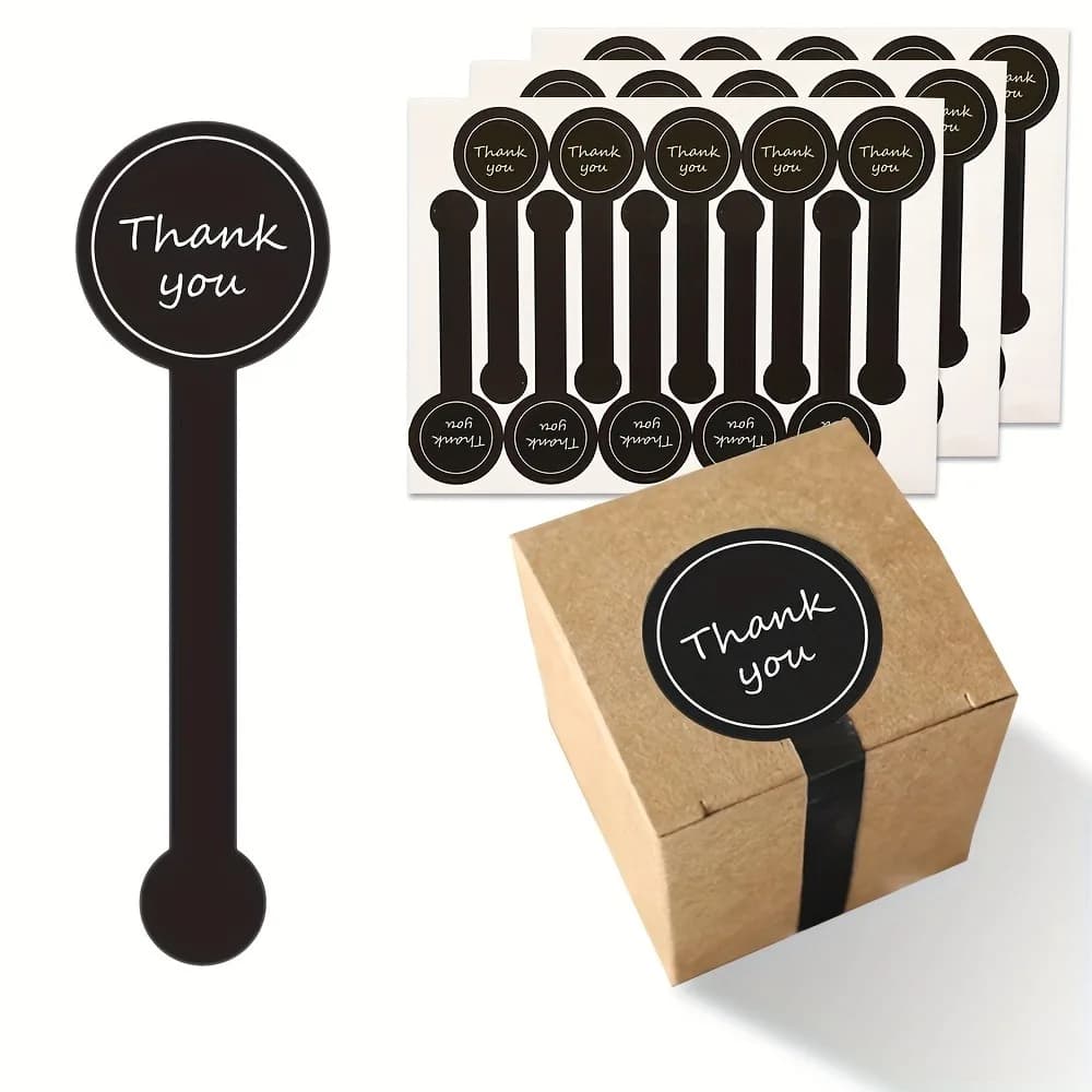 100/200pcs black Thank you long sealing sticker pudding bottle sticker, baking box label sticker, baking, handicraft products