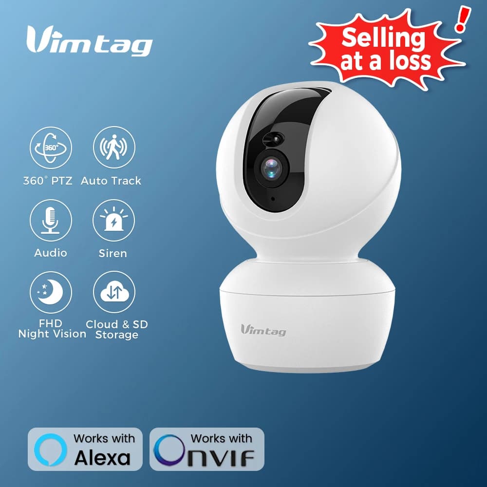 VIMTAG 3.5K WIFI Camera Indoor Security Cam 360 PTZ Auto Track IR Night Vision AI Detection Baby Monitor Surveillance Camera IP