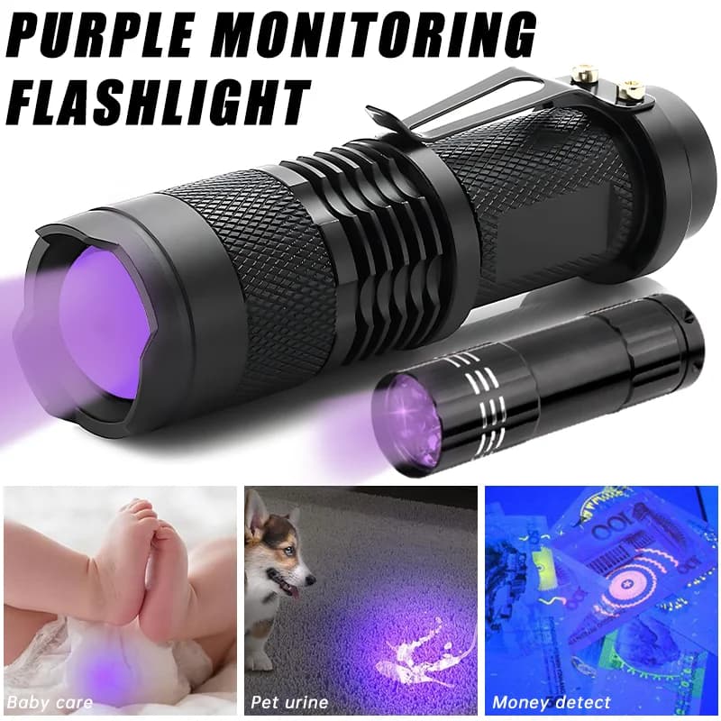 Portable LED UV Flashlight Ultra Violet Torch Zoomable 395/365nm Waterproof Inspection Lamp Pet Urine Stain Detector Lamp Tools