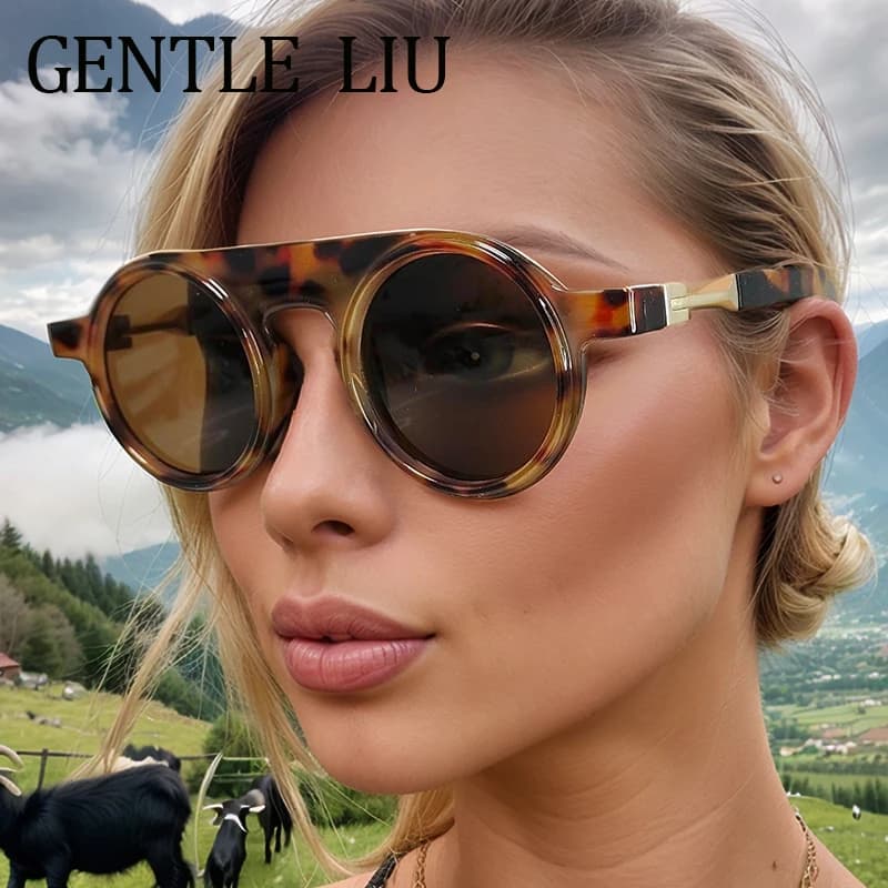 Vintage Steampunk Round Sunglasses Women Men 2025 Luxury Brand Modern Retro Sun Glasses With UV400 Stylish Eyewear For Ladies