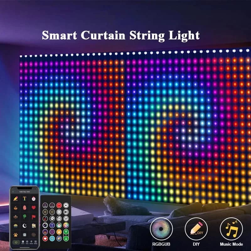 Christmas Smart Curtain Lights Bluetooth App USB Fairy Led String Lights DIY Text Pattern Animation RGB Garland Room Xmas Decor