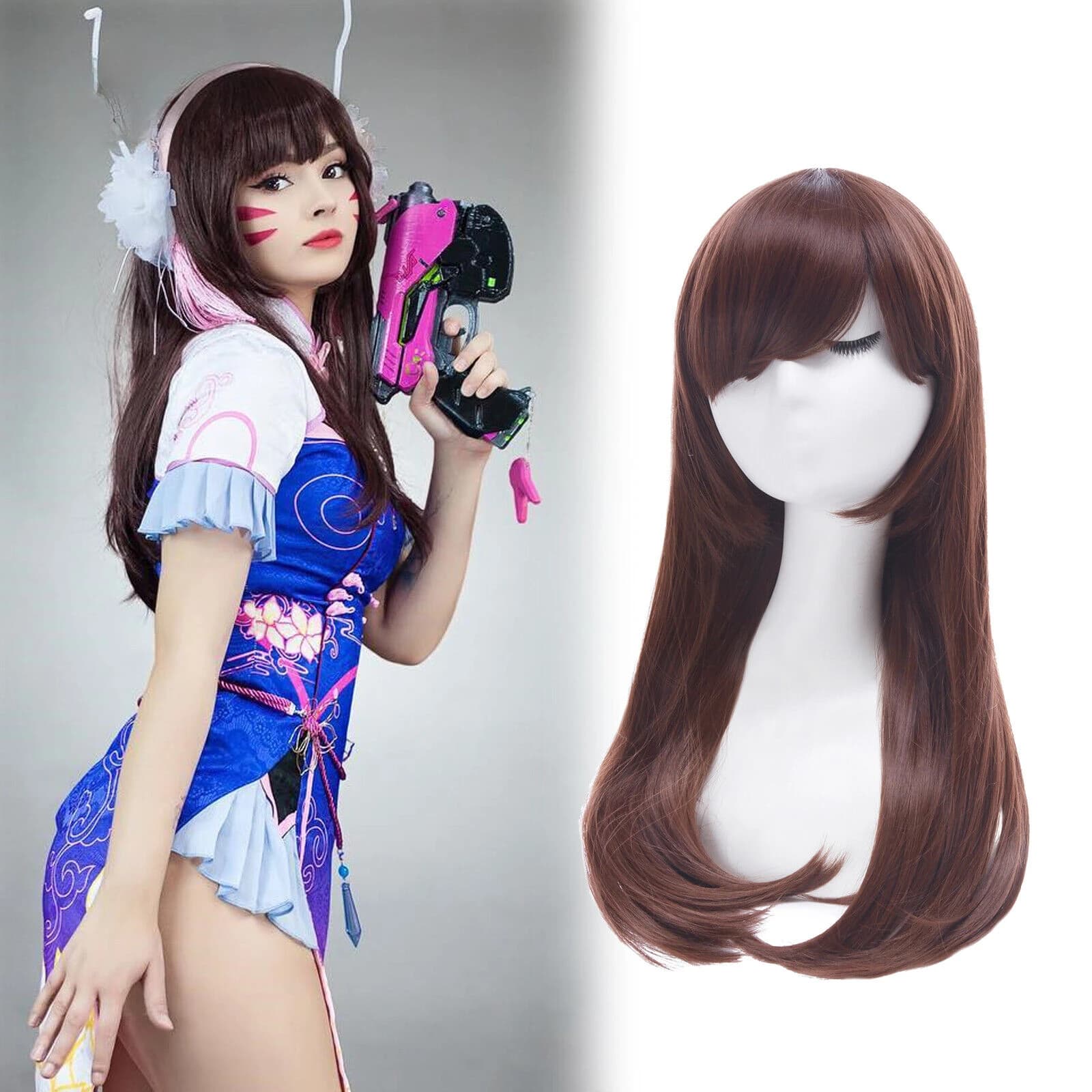 Hana Song 60cm Medium Long Straight Bangs Brown Synthetic Cosplay Wig