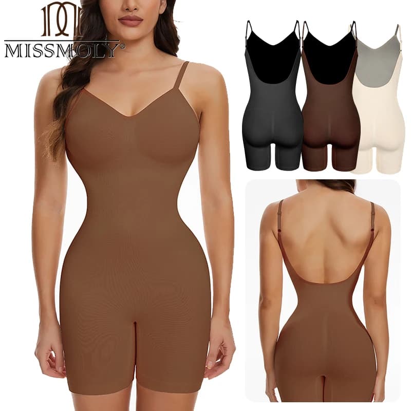 MISSMOLY Womens Full Body Shaper Backless Shapewear Bodysuits Tummy Control Sheath Butt Lifter Push Up Thigh Slimmer Corset