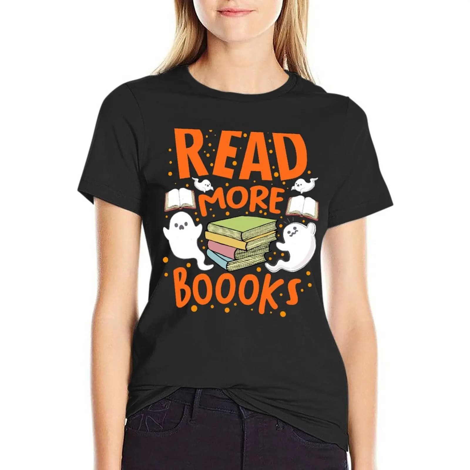 Read More Boooks Funny Ghost Reading Books Halloween T-Shirt shirts graphic tees aesthetic clothes t shirts for Women