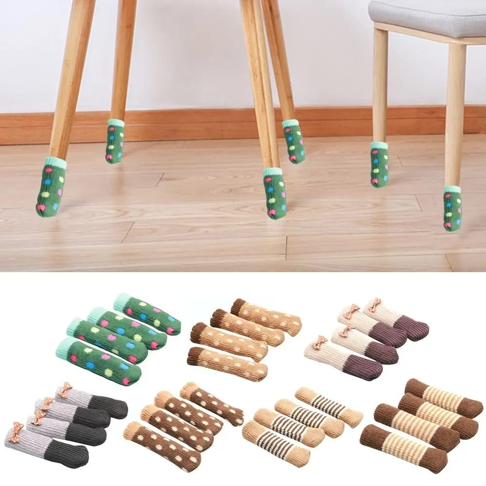 4Pcs Chair Elastic Knitted Socks Furniture Socks Non Slip Chair Leg Feet Covers Pads Table Feet Cap Furniture Booties for Floor